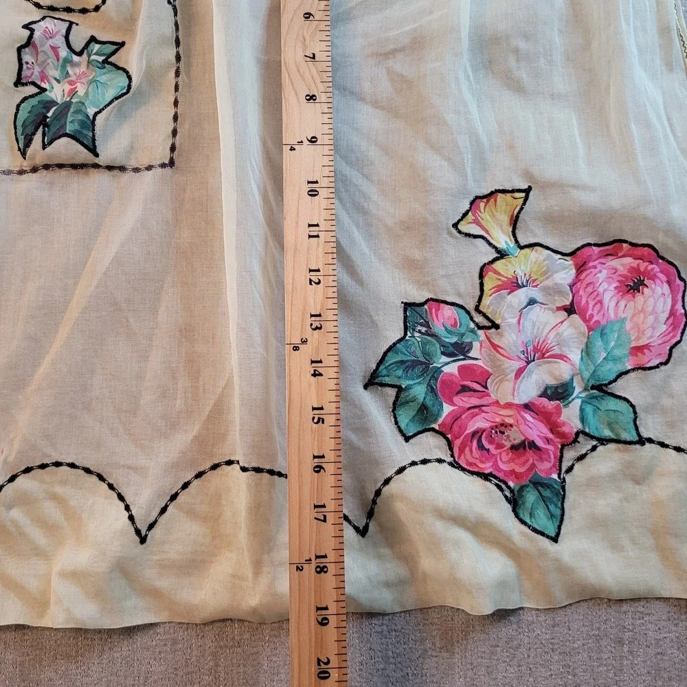 Vintage 1950's Half Apron Hostess Cook Yellow Sheer Embroidery Grannycore Unique